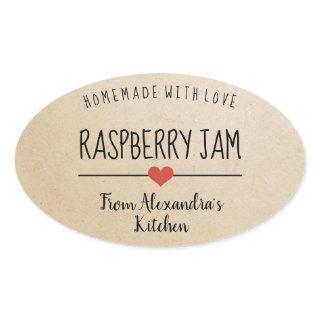 Raspberry jam Kraft paper homemade with love  Oval Sticker