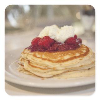 Raspberry pancakes square sticker