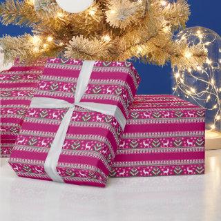 Raspberry Pink Green and White Fair Isle Christmas