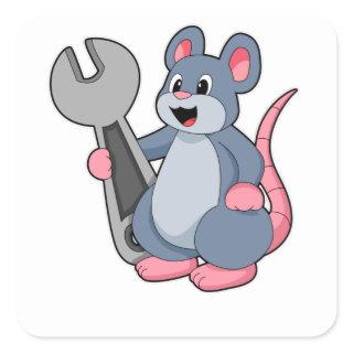 Rat as Mechanic with Wrench Square Sticker