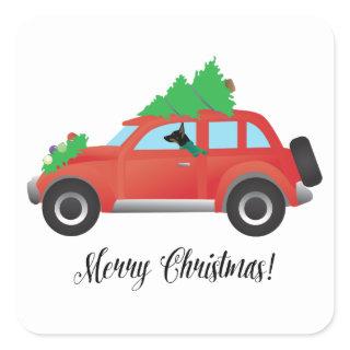 Rat Terrier Dog Driving a Christmas Car Square Sticker