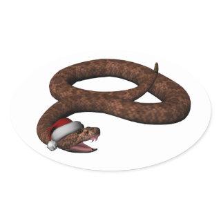 Rattlesnake With Santa Hat Oval Sticker