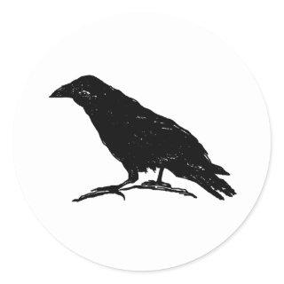 Raven Black Bird Halloween Spooky Painting Art Classic Round Sticker