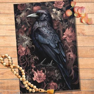 Raven in Flowers 1 Decoupage Paper