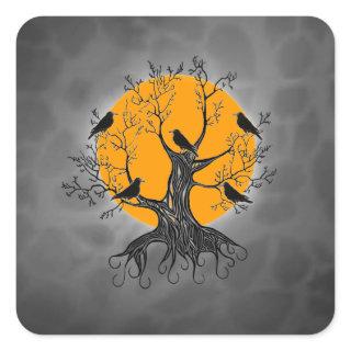 Raven Tree with Moon Square Sticker
