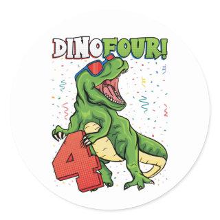 Rawr I'm a Dinofour 4th Birthday Dinosaur Classic  Classic Round Sticker