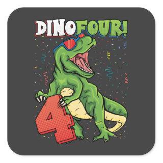 Rawr I'm a Dinofour 4th Birthday Dinosaur Square Sticker