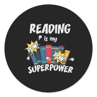 Reading Is My Superpower Book Bookworm Classic Round Sticker