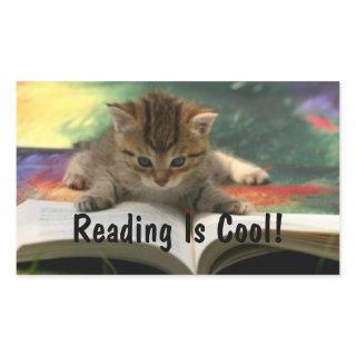 Reading Kitty Rectangular Sticker