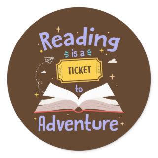 Reading Ticket Adventure Library Teacher Student Classic Round Sticker