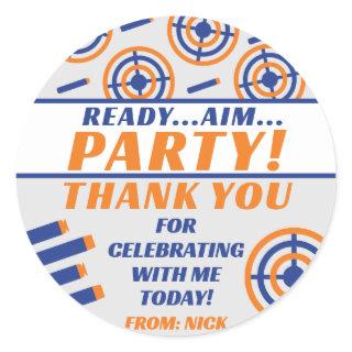 Ready, Aim, Party! Nerf Gun Themed Birthday Party Classic Round Sticker