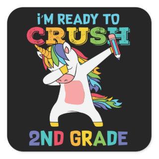 Ready Crush 2nd Grade Back School Unicorn Dabbing Square Sticker
