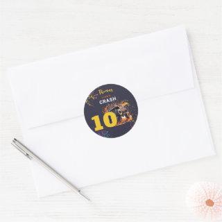 Ready to crash monster truck dark birthday classic round sticker