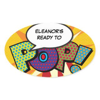 Ready to POP Baby Shower Colorful Comic Book Oval Sticker