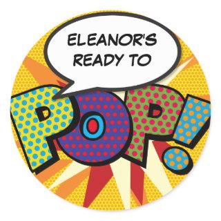 Ready to POP Baby Shower Fun Comic Book Classic Round Sticker