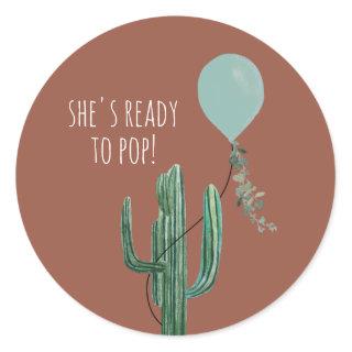 Ready to Pop Balloon Cactus Terracotta Boy Baby Classic Round Sticker