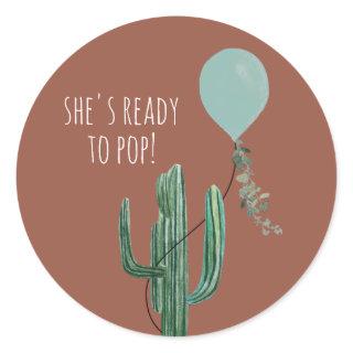 Ready to Pop Balloon Cactus Terracotta Boy Baby Classic Round Sticker