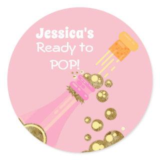 Ready to Pop Champagne Pink Baby Shower Favor Classic Round Sticker