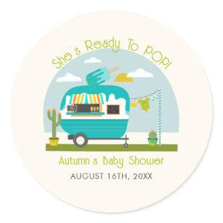 Ready To Pop Ice Pop Truck Camper Blue Baby Shower Classic Round Sticker