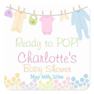 Ready To POP! Little Clothes Baby Shower Party Square Sticker