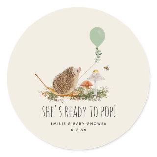 Ready to Pop Mushrooms Hedgehog Baby Shower Classic Round Sticker