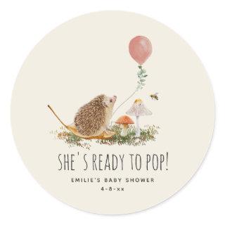 Ready to Pop Mushrooms Hedgehog Balloon Girl Classic Round Sticker