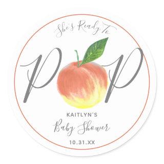 Ready To Pop Watercolor Peach Baby Shower Classic Round Sticker