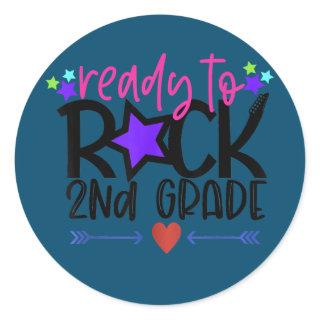 Ready to rock 2nd Grade Student and Teacher  Classic Round Sticker