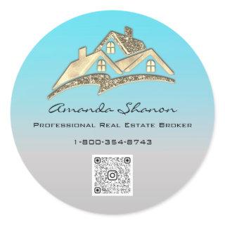 Real Estate Agent Broker Gold House QR Code LOGO Classic Round Sticker
