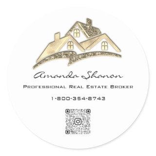 Real Estate Agent Broker Golden House QR CodeLOGO Classic Round Sticker