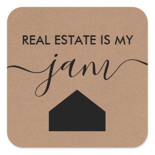 Real Estate is My Jam Gift Tag, Realtor, Kraft Square Sticker