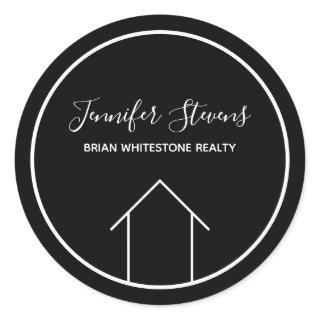 Real Estate Modern Black White Custom House Classic Round Sticker