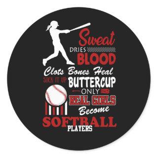 Real Girls Become Softball Players Gift Classic Round Sticker