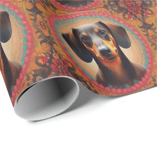 Realistic Colorful Border Cute Dachshund Dog lover