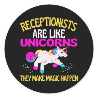 Receptionist Unicorn , Magical Unicorn Reception Classic Round Sticker