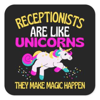 Receptionist Unicorn , Magical Unicorn Reception Square Sticker