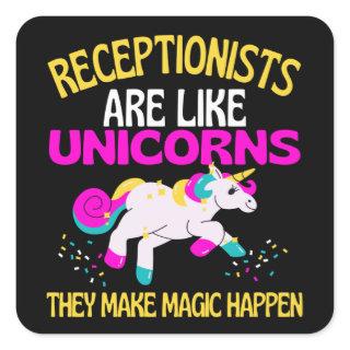 Receptionist Unicorn , Magical Unicorn Reception Square Sticker