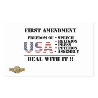 rectangular sticker  "FIRST AMENDMENT"