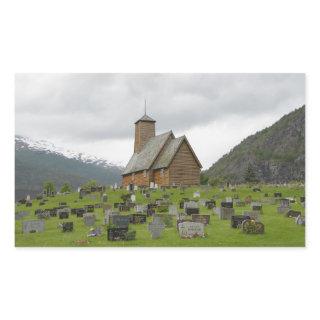 Rectangular sticker of stave church in Norway