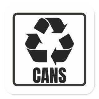 Recycling sign black cans  square sticker