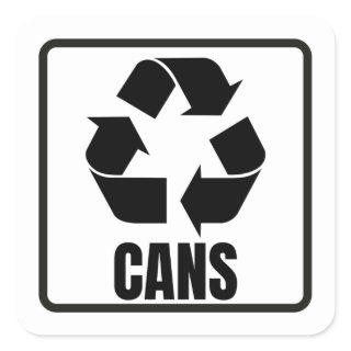 Recycling sign black cans  square sticker