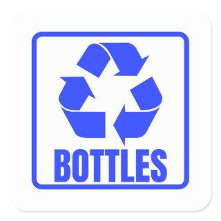 Recycling sign blue bottles  square sticker