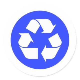 Recycling sign blue  classic round sticker