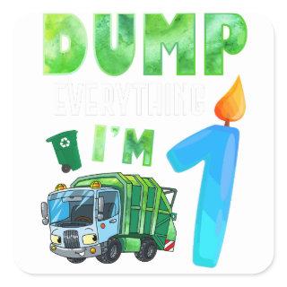 Recycling Trash 1 Year Old Garbage Truck 1st Square Sticker