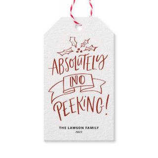 Red Absolutely No Peeking Lettering Christmas Gift Tags