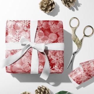 Red Abstract Pattern with White Snowflakes