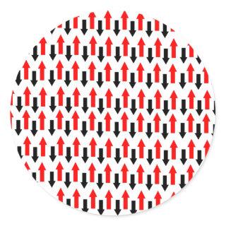 Red and black arrows pointing up down direction classic round sticker