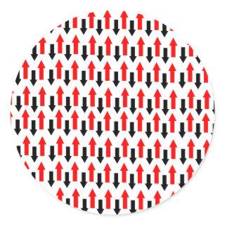 Red and black arrows pointing up down direction classic round sticker