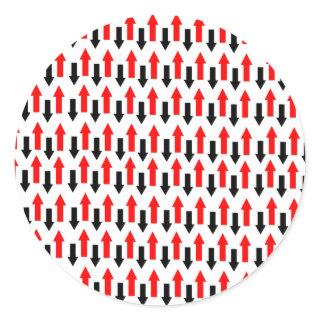 Red and black arrows pointing up down direction classic round sticker