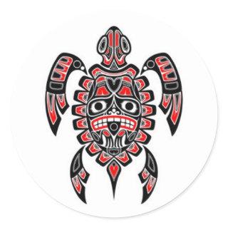 Red and Black Haida Spirit Sea Turtle Classic Round Sticker